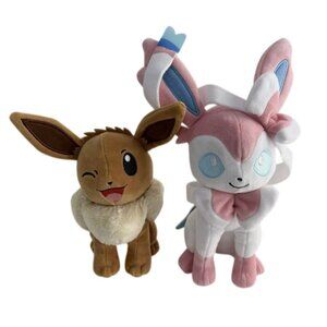 Sylveon and Eevee Plush Set - Soft & Collectible Pokemon Stuffed Toys - Approx.